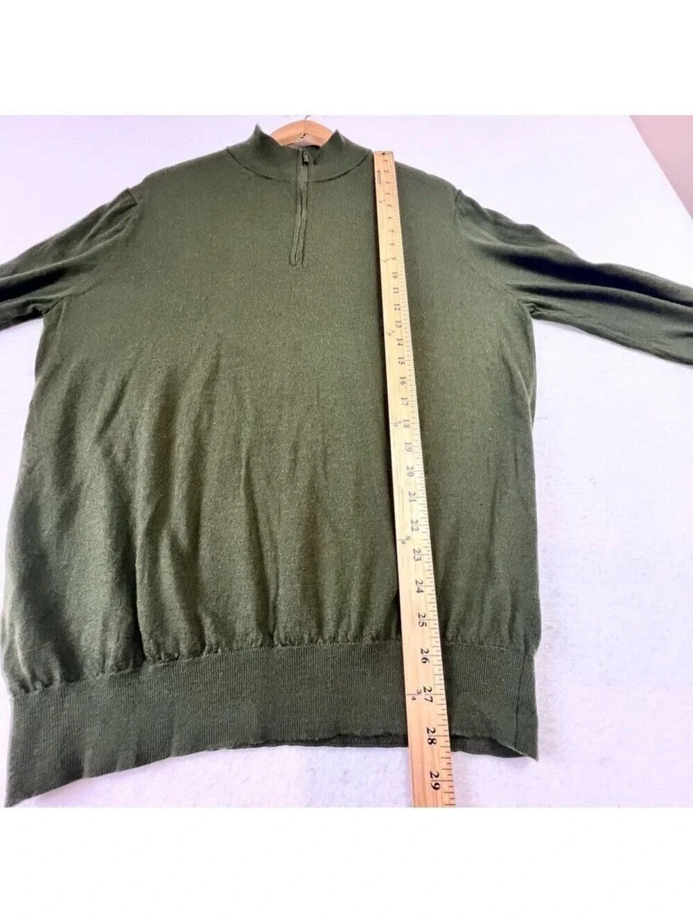 Mango MNG Men Merino Wool Sweater Green 1/4 Zip Size L Lightweight Preppy
